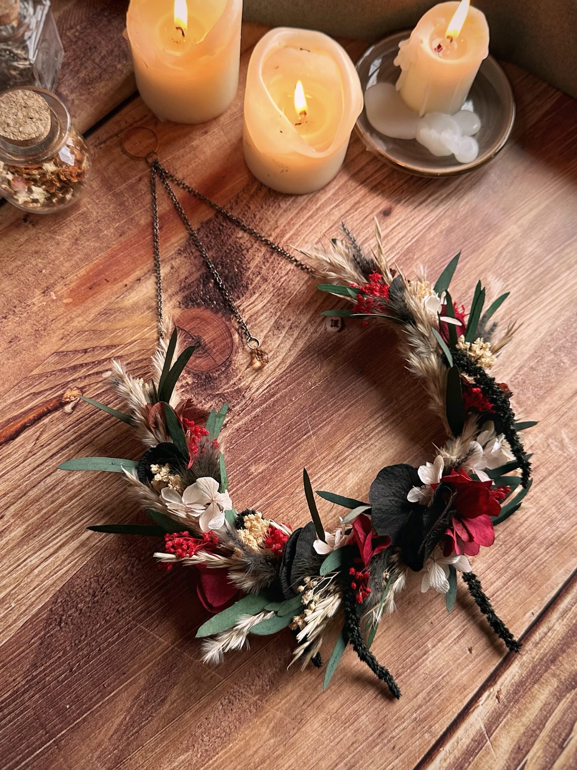 Révérence - Couronne "goutte" en fleurs séchées et stabilisées