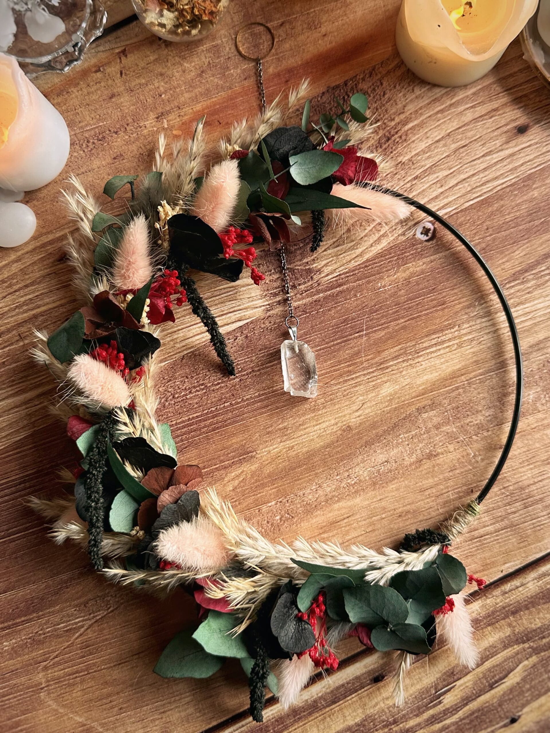 Clair-Obscur - Couronne en fleurs séchées et stabilisées