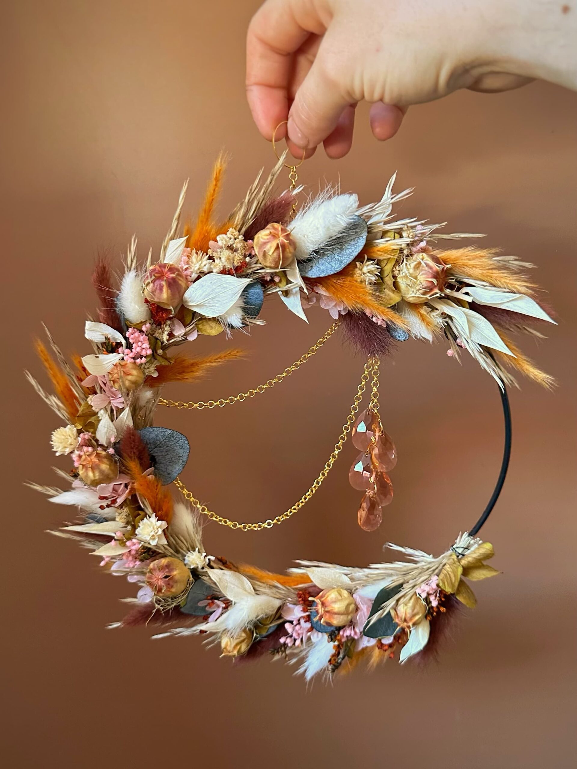 La Messagère - Couronne grand format en fleurs séchées et stabilisées