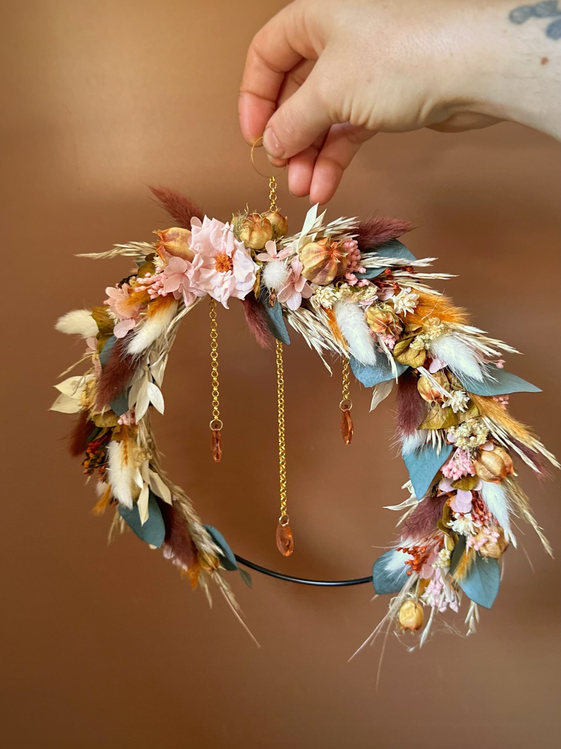 La Veilleuse - Couronne grand format en fleurs séchées et stabilisées